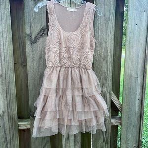 Blue bird taupe tulle dress